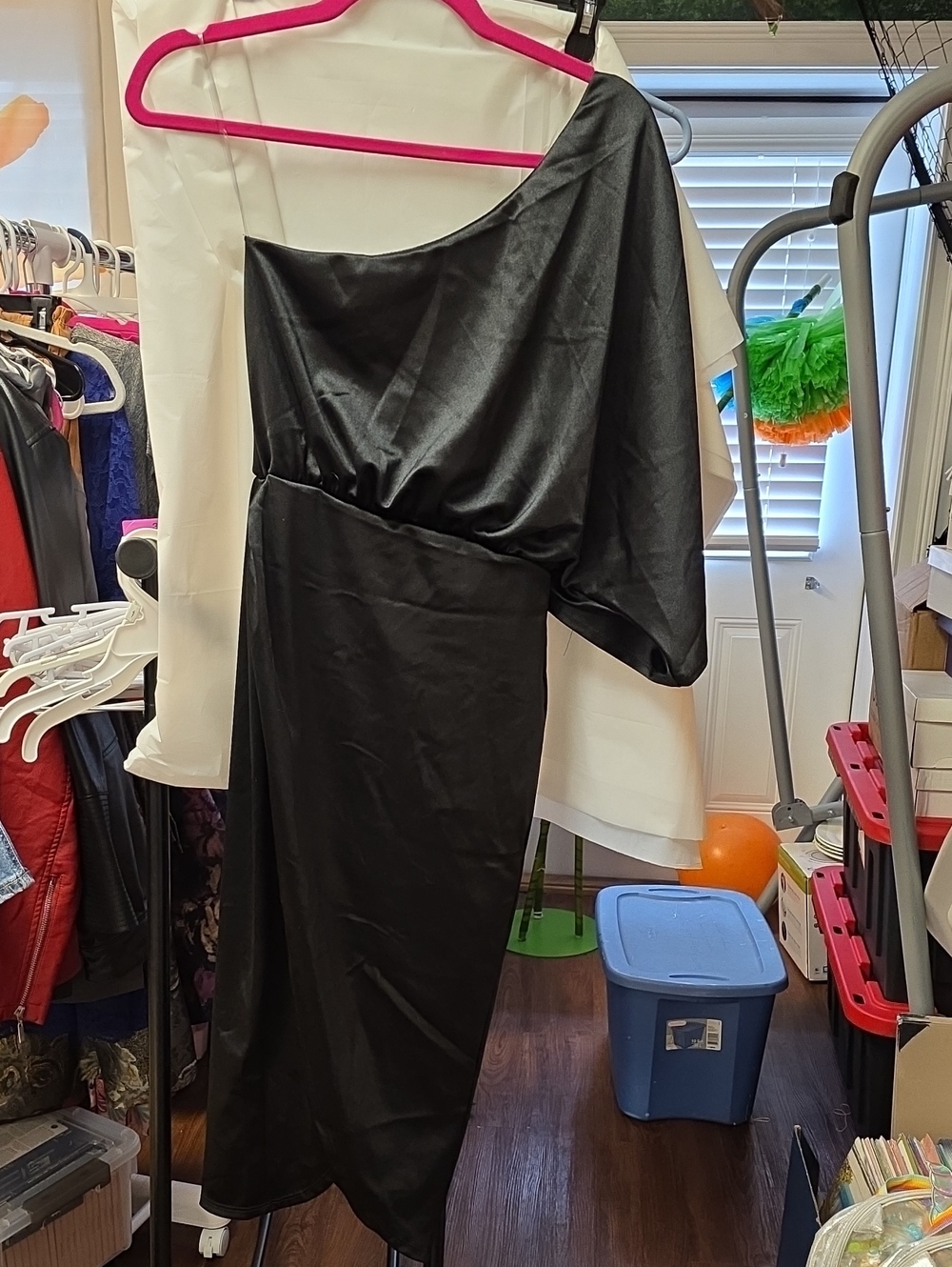 Pink Lily Black One-Shoulder Satin Midi Dress